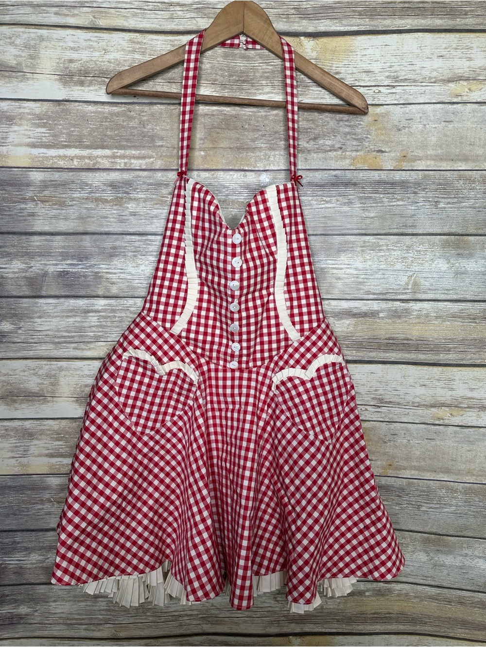House of CB 'Heidi' Red Gingham Halter Mini Dress size L reg cup size - Picture 4 of 11